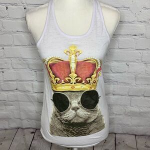 Royal cool cat graphic burnout white tank